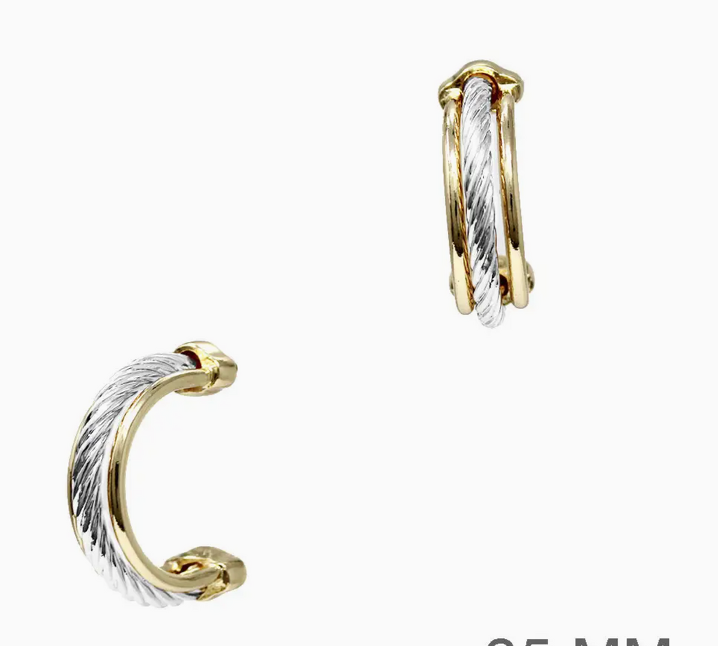 Gold and Silver Triple Layered 1" Hoop Earring
