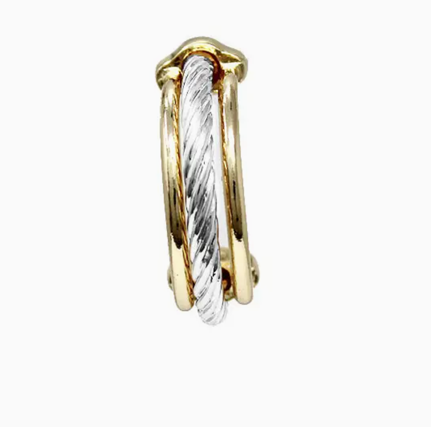 Gold and Silver Triple Layered 1" Hoop Earring