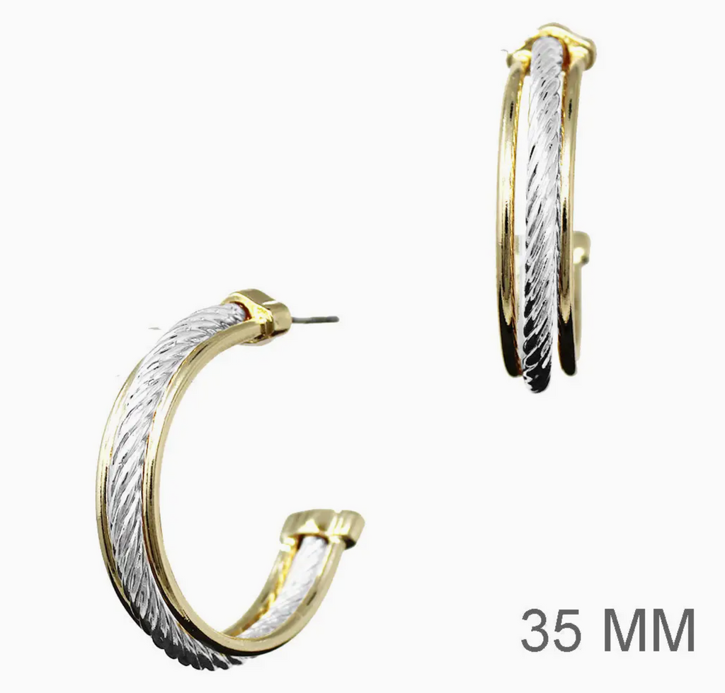 Gold and Silver Triple Layered  1.5" Hoop Earring