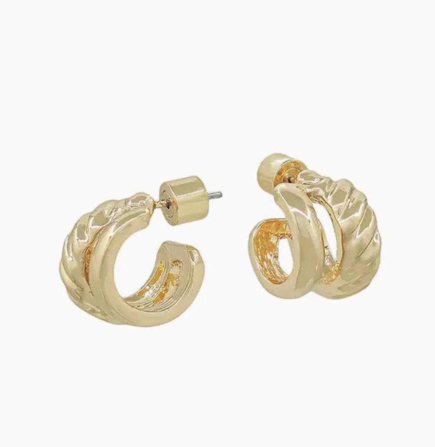 Gold Double Layered Huggie Hoop Earring