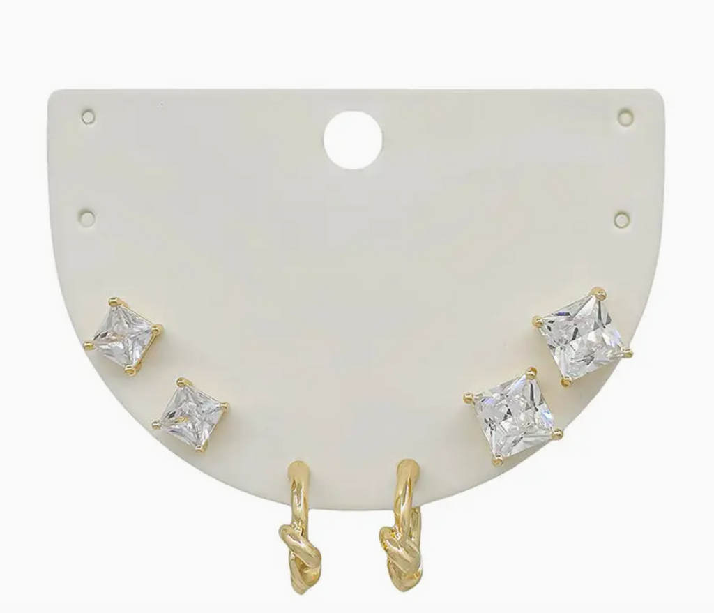 Set of 3 Stud Knot Hoop  6&8mm Earring