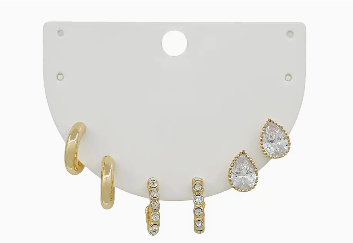 Set of 3 Pave Hoop Teardrop Stone Earrings
