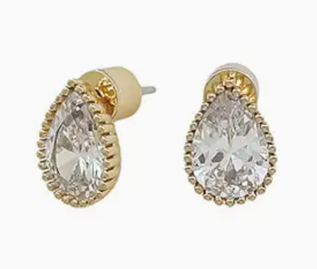 Set of 3 Pave Hoop Teardrop Stone Earrings