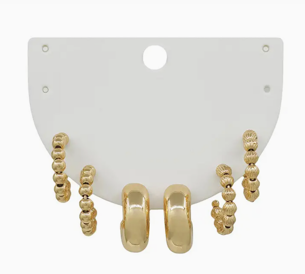 Set of Three Gold Beaded Huggie Hoops