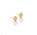 Signature Cross Small Gold Stud - Classic Pearl