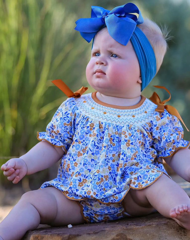 Fall Floral Smocked Girls Bloomer Set
