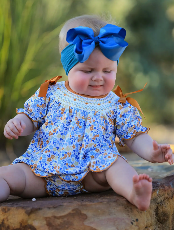 Fall Floral Smocked Girls Bloomer Set