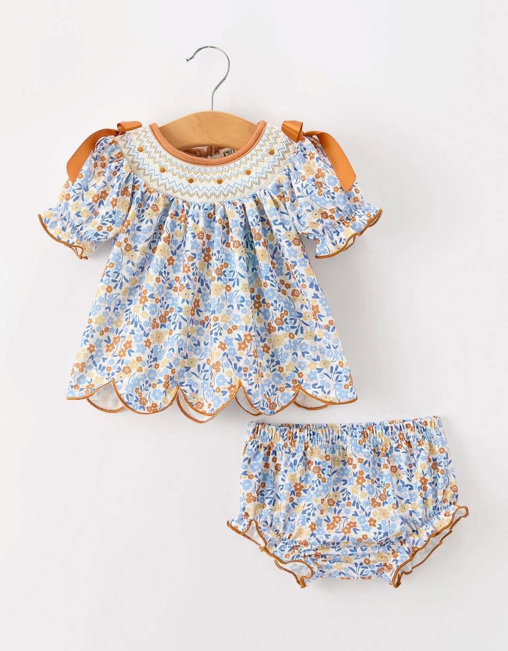 Fall Floral Smocked Girls Bloomer Set