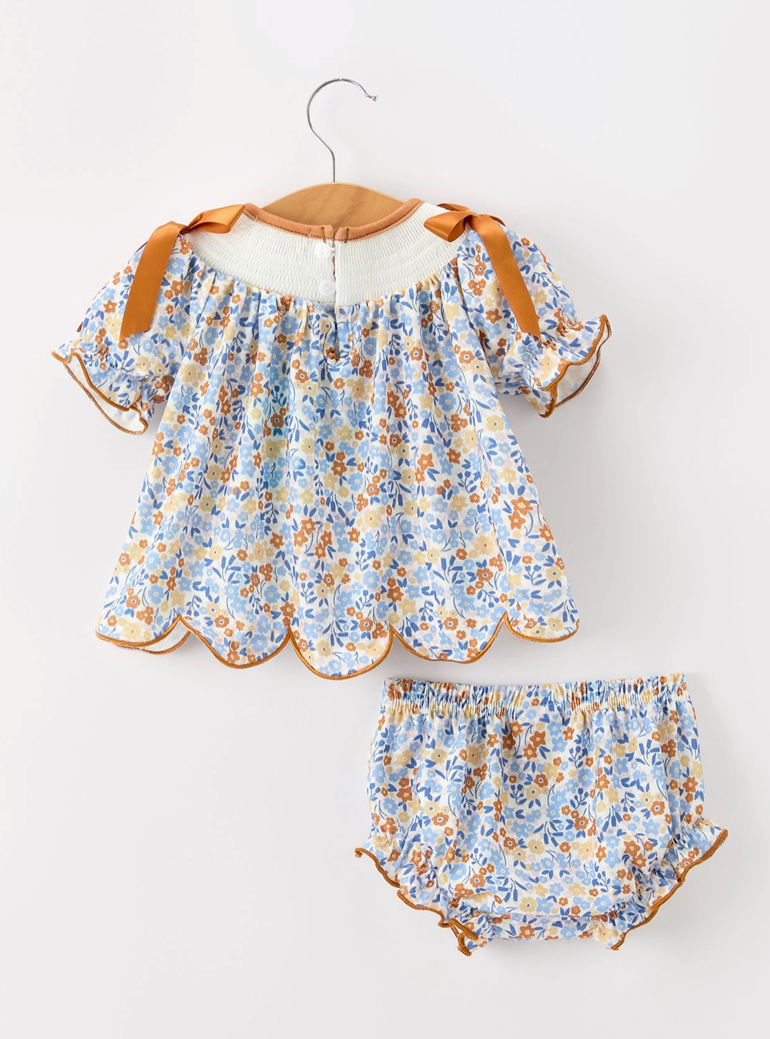 Fall Floral Smocked Girls Bloomer Set