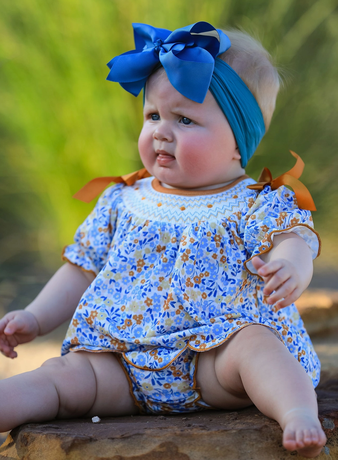 Fall Floral Smocked Girls Bloomer Set
