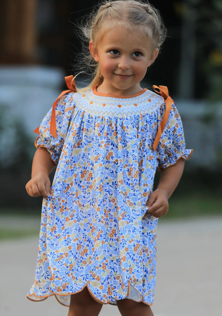 Fall Floral Smocked Girls Dress