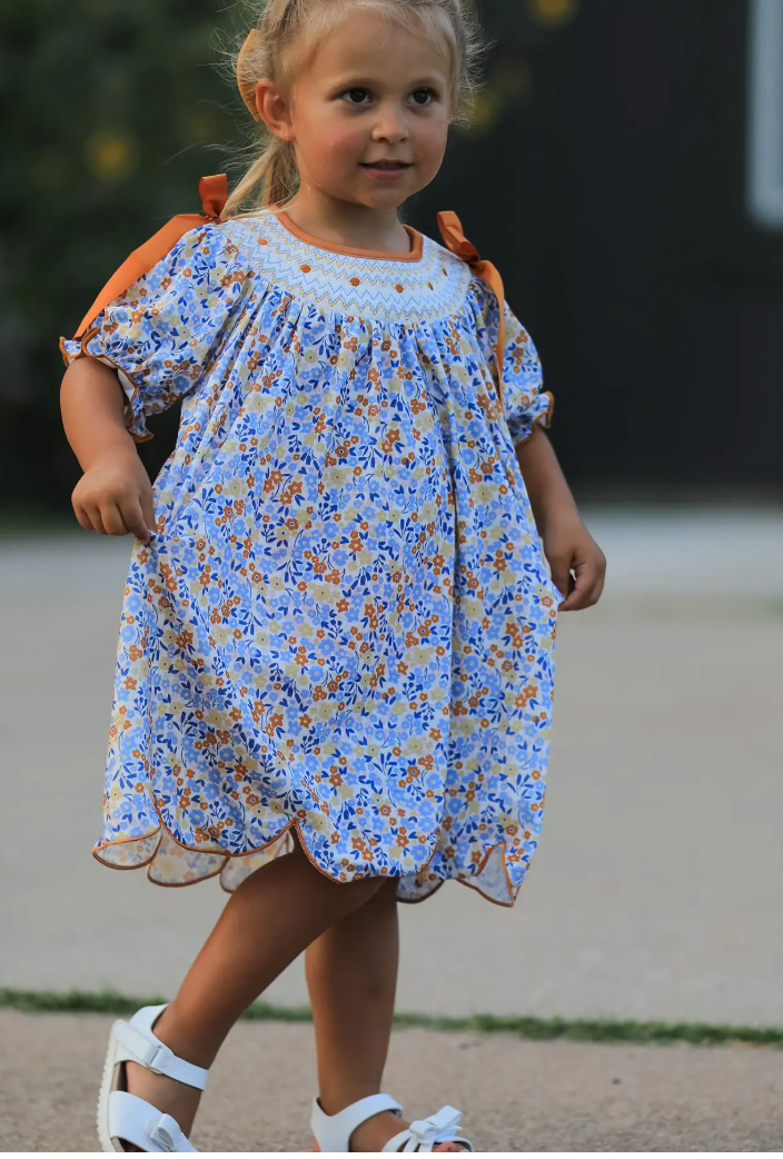 Fall Floral Smocked Girls Dress