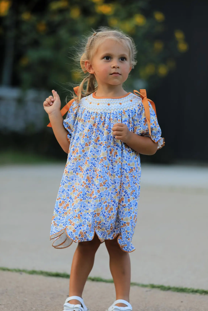 Fall Floral Smocked Girls Dress