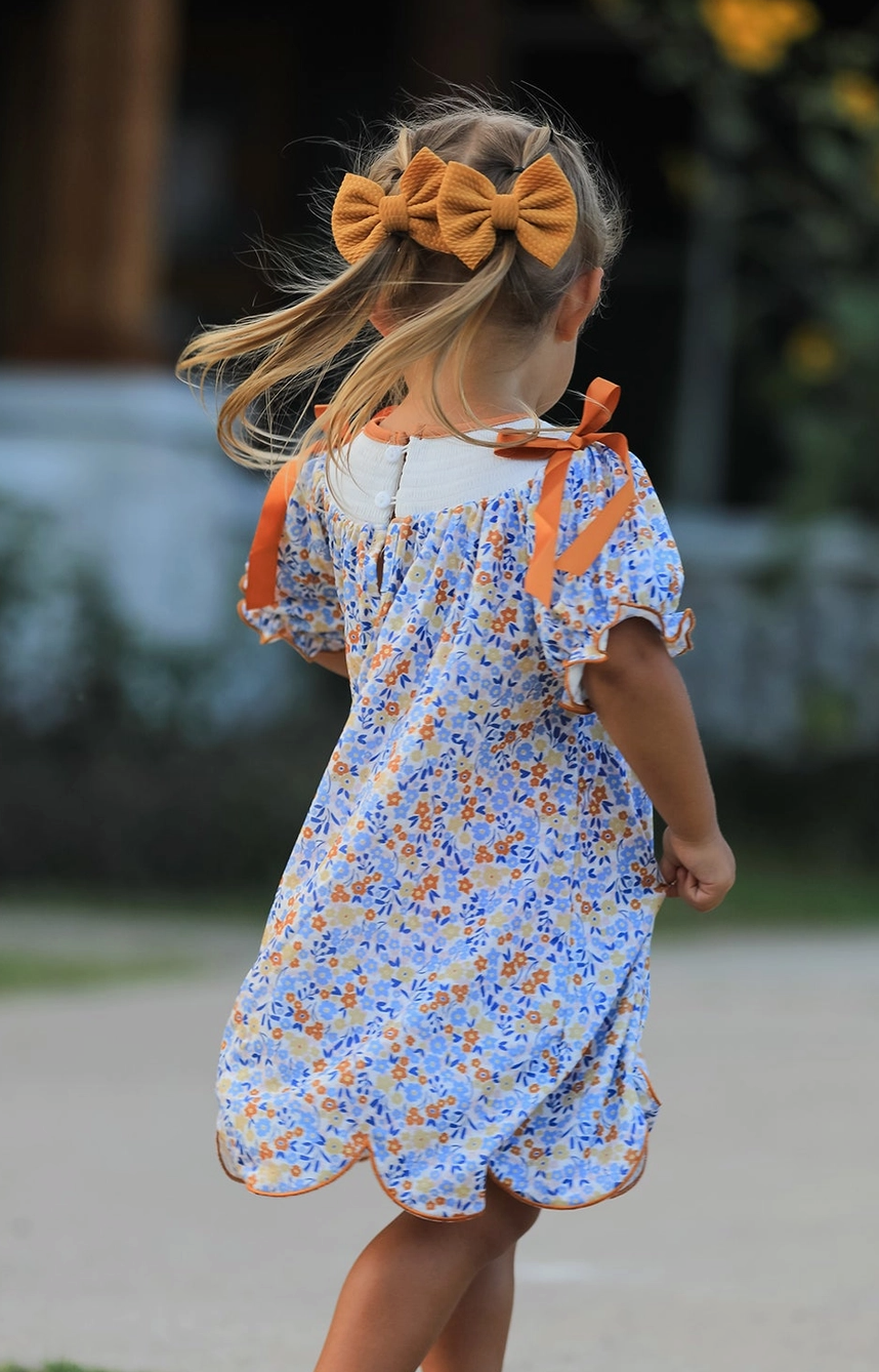 Fall Floral Smocked Girls Dress