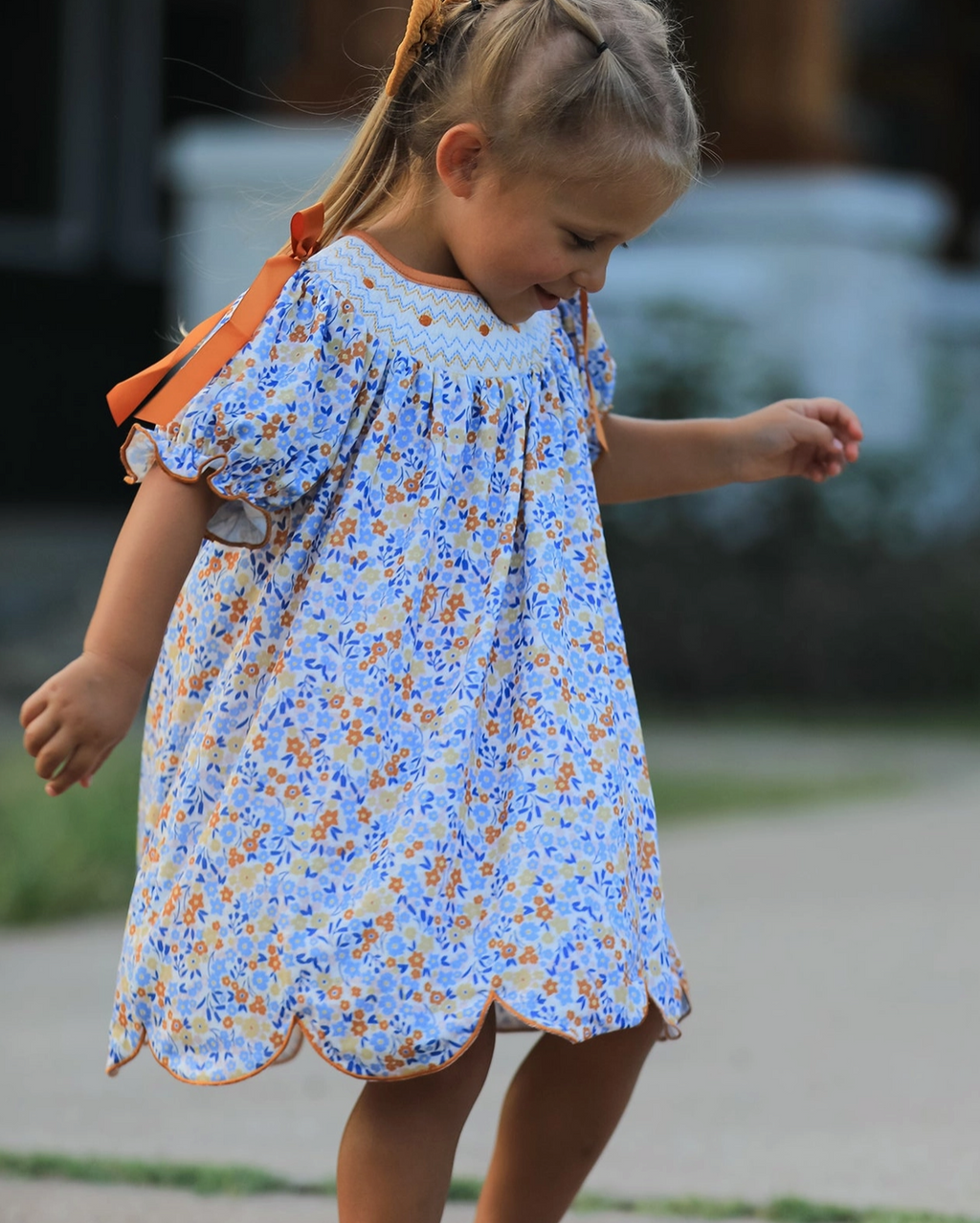 Fall Floral Smocked Girls Dress