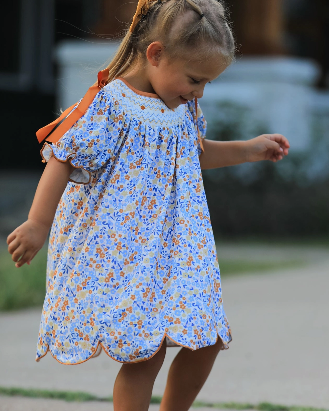 Fall Floral Smocked Girls Dress