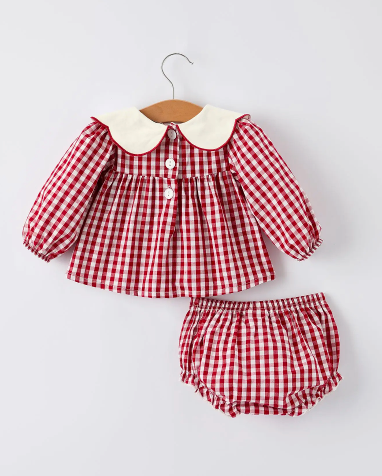 Christmas Tree Red Gingham Bloomers Set