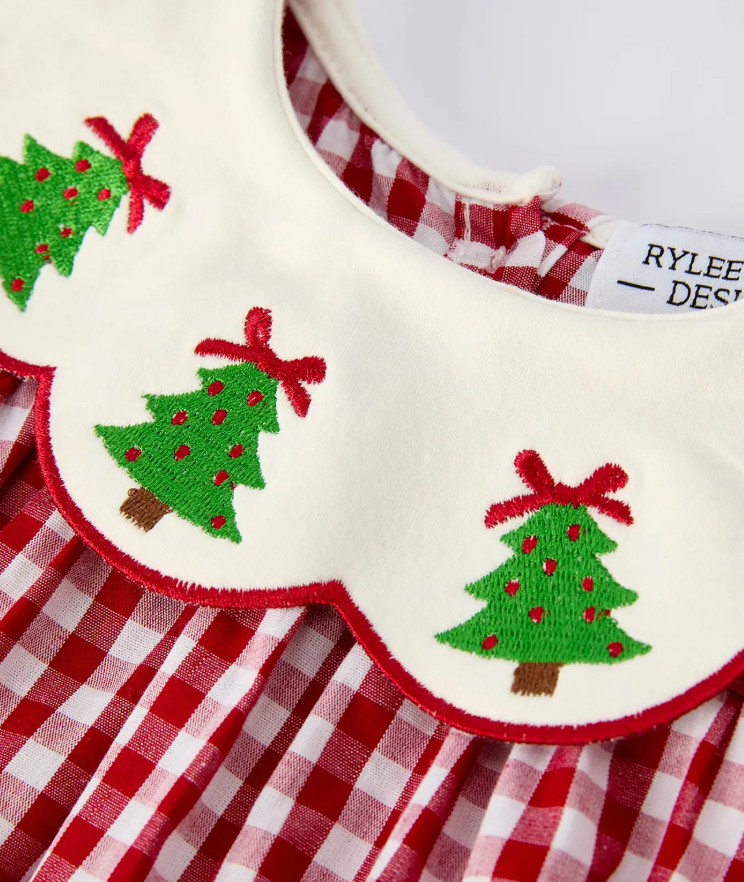 Christmas Tree Red Gingham Bloomers Set