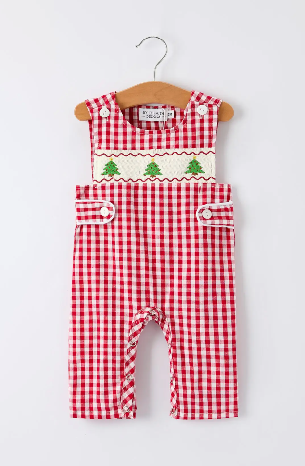 Christmas Tree Plaid  Boy Romper