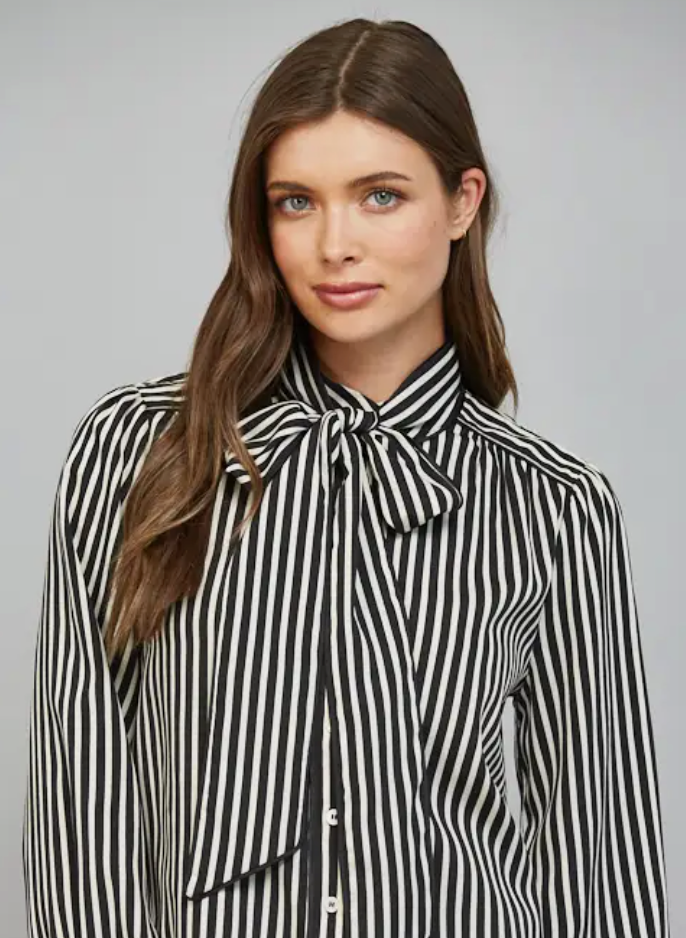 Striped Tie Neck Bow Blouse