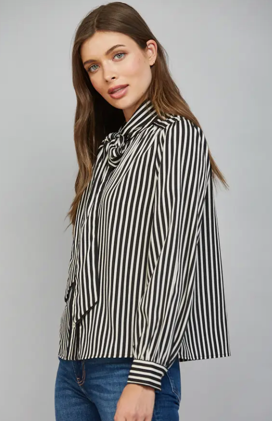 Striped Tie Neck Bow Blouse
