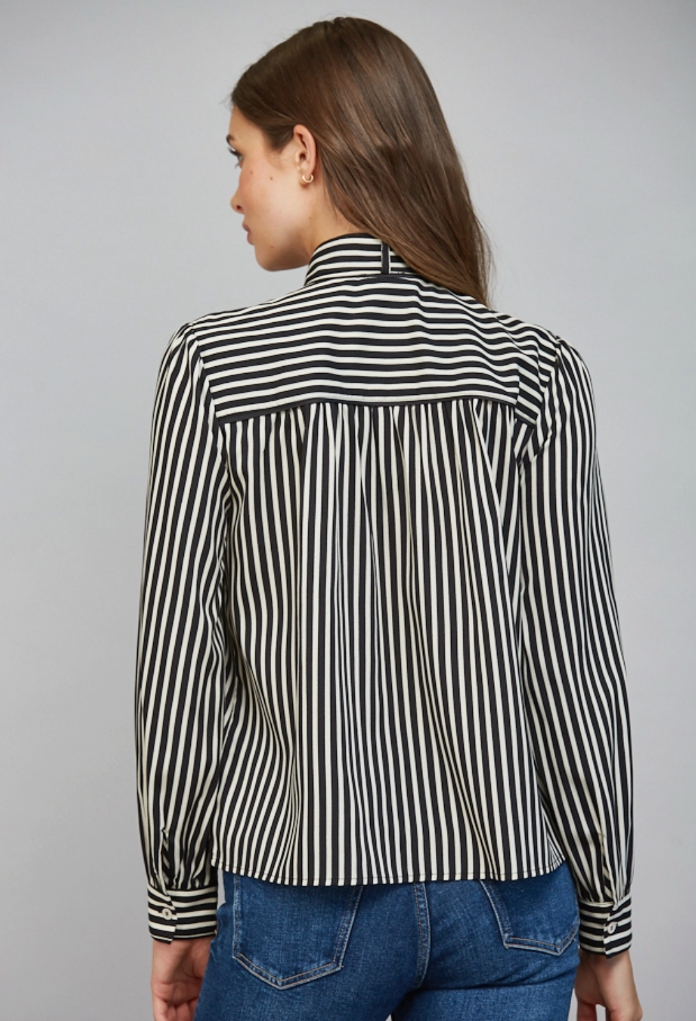 Striped Tie Neck Bow Blouse