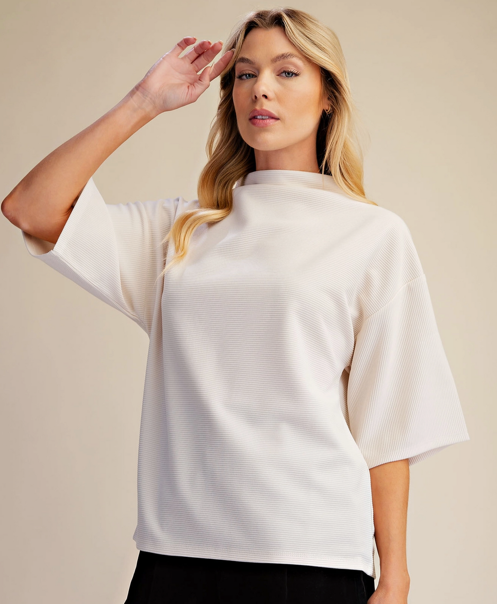 Mock Turtleneck Short Sleeve Top-Ivory