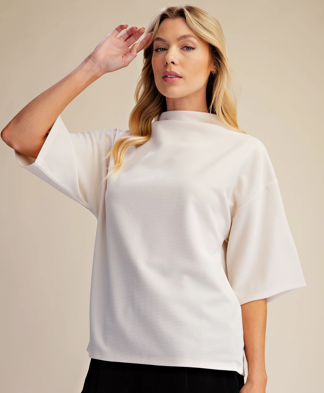 Mock Turtleneck Short Sleeve Top-Ivory