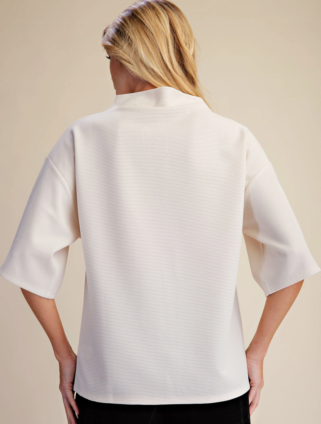 Mock Turtleneck Short Sleeve Top-Ivory
