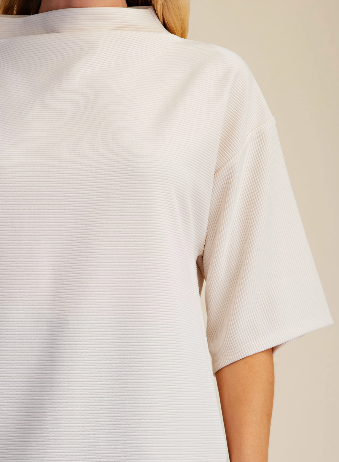 Mock Turtleneck Short Sleeve Top-Ivory