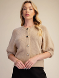 Puff Sleeve Sweater Cardigan-Beige