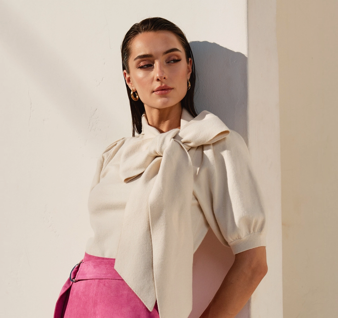 Bow Sweater Top-Cream