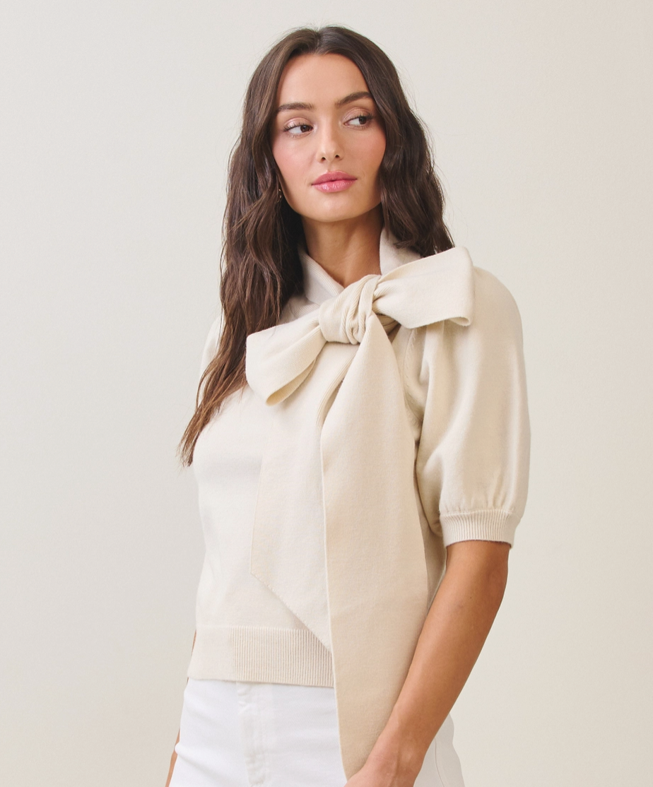 Bow Sweater Top-Cream
