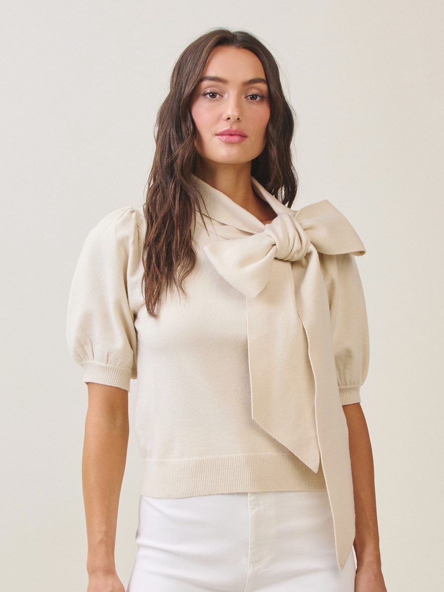 Bow Sweater Top-Cream