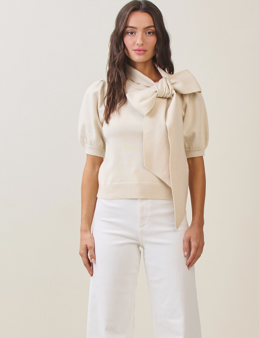 Bow Sweater Top-Cream