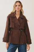 Drawstring Waist Trench Jacket-Brown