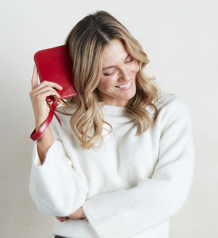 True Red Jett Cc Wristlet In Polished Leather