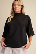 Mock Turtleneck Short Sleeve Top-Black