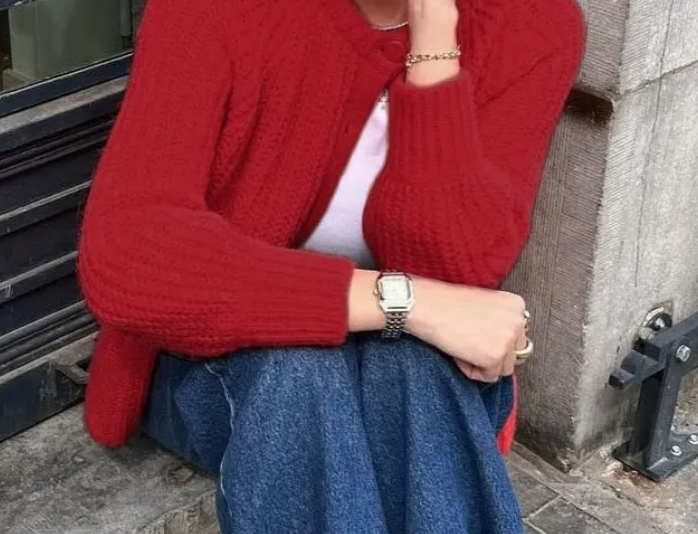 Chunky Crewneck Knit Cardigan
