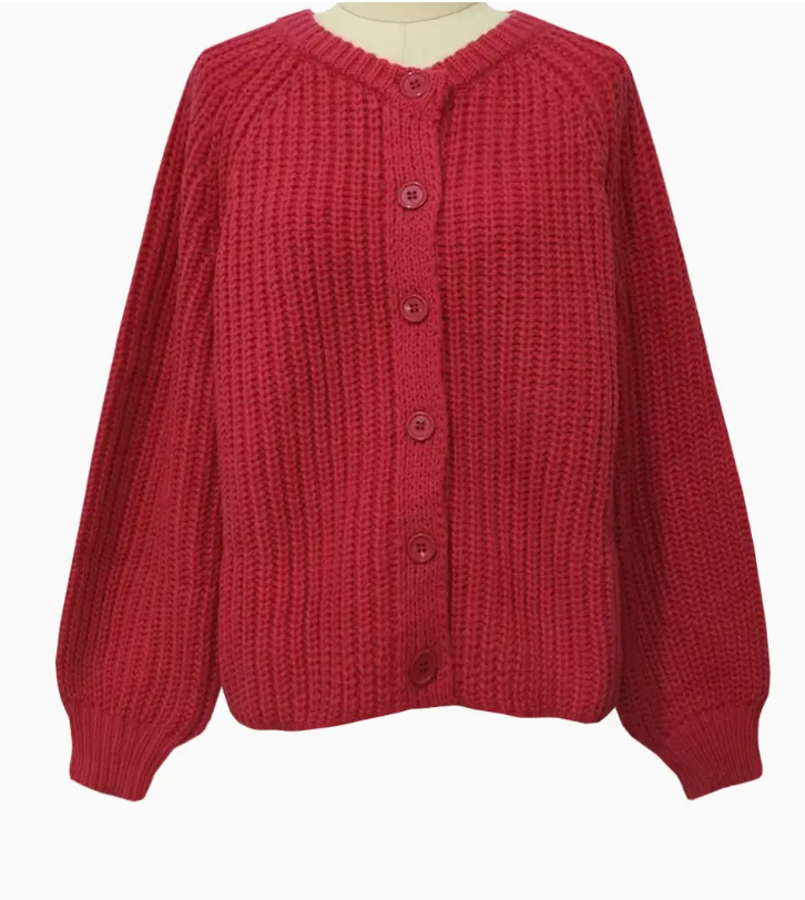 Chunky Crewneck Knit Cardigan