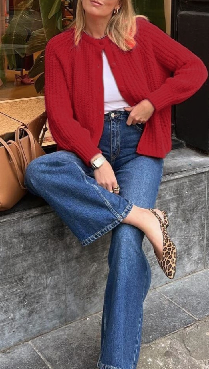 Chunky Crewneck Knit Cardigan
