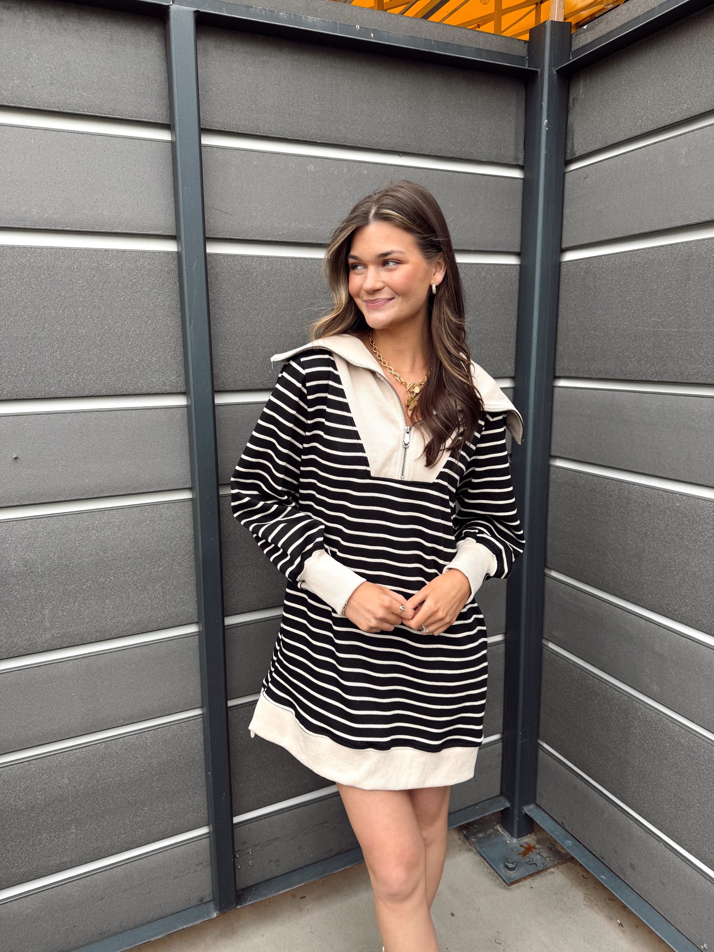 Black & Cream Sweater Dress