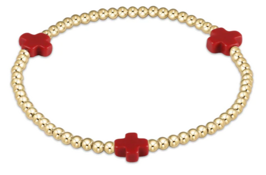 Signature Cross Gold Pattern 3mm Bead Bracelet - Red