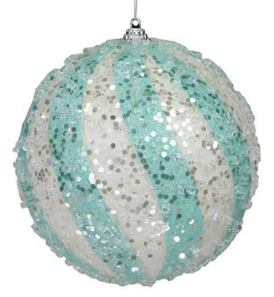 Ice Blue & White Glitter Swirl Ornament