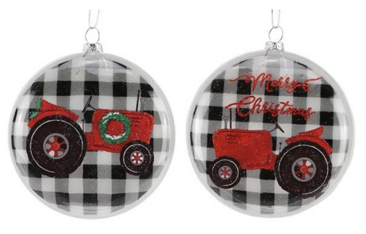 Glass Check Tractor Ornament