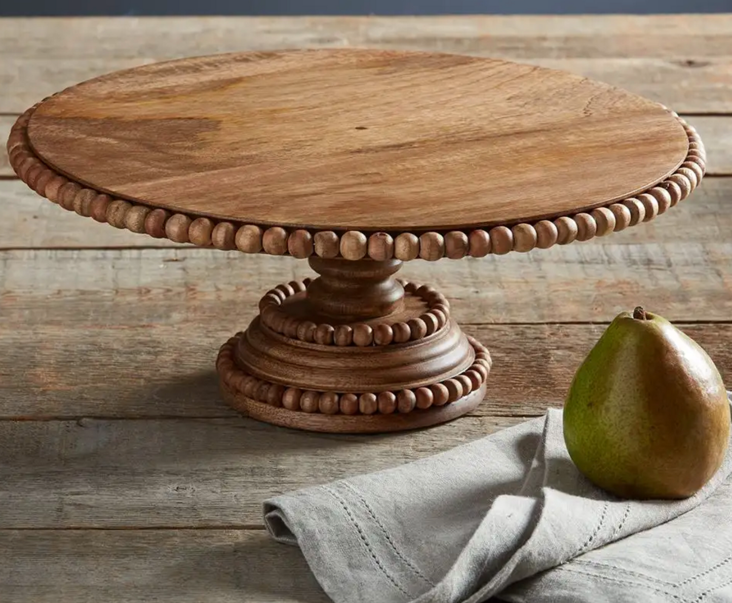 Wood Beaded Pedestal Tray