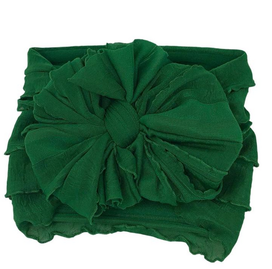 Ruffled Headband Bow - Christmas Green