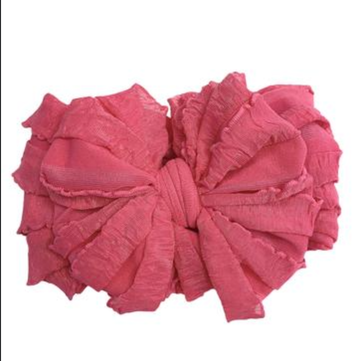 Ruffled Headband Bow - Hot Pink