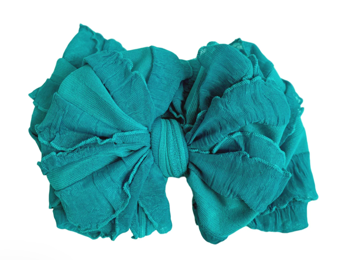 Ruffled Headband Bow - Turquoise