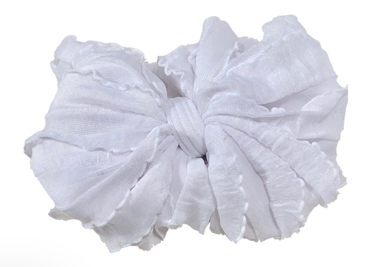 Ruffled Headband Bow - White
